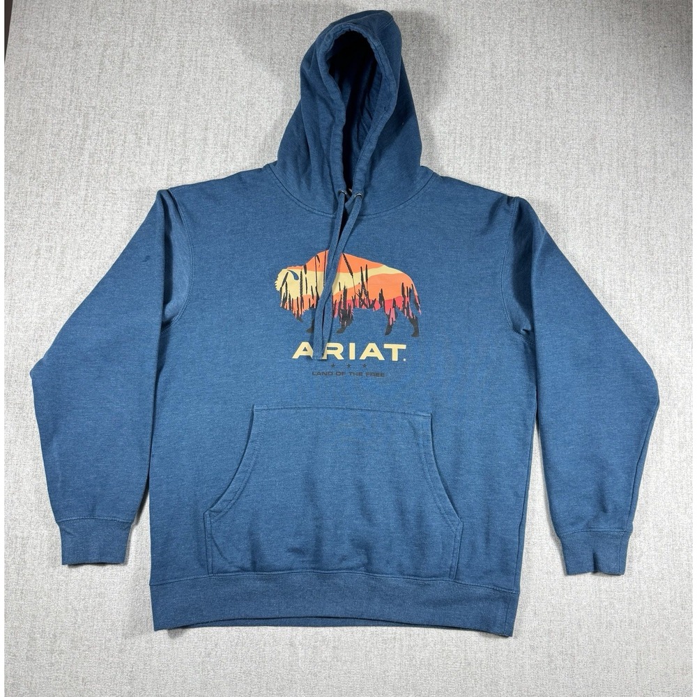 Ariat Hoodie Womens Medium Blue Pullover Fleece Sweatshirt Cowboy Graphic
